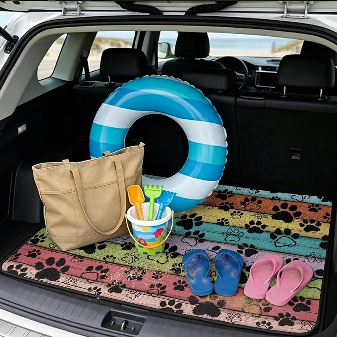 Paw Print Car Trunk Mat for Dogs 29" x 39", Wooden Grain Non Slip Cargo Liner for Cars Trucks, All Weather Washable Durable Pet Friendly Rear Protection Mats