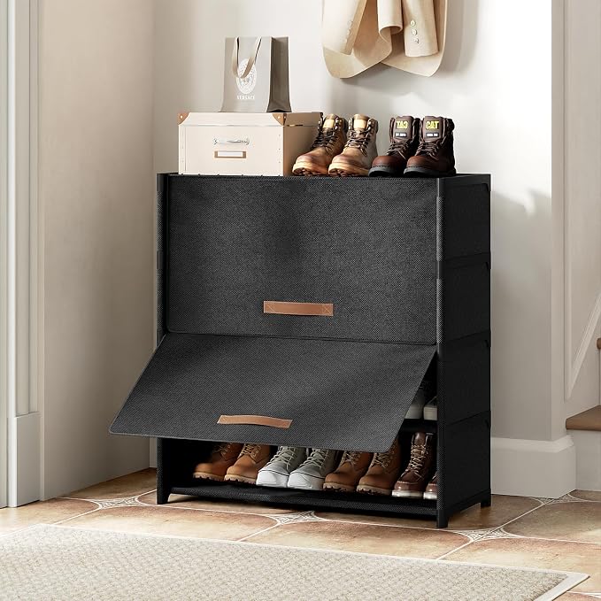 5 Tier Shoe Cabinet with Door, 20-Pair Storage, Black | Ideal for Daily Family Use, Door Keeps Shoes Dust-Free, Stops Pets from Chewing, Simple Tool-Free Install