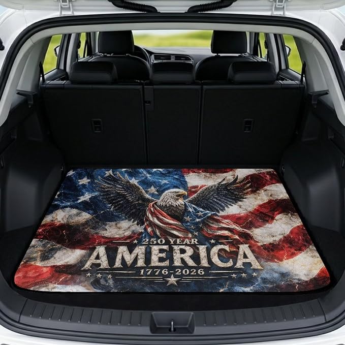 America Eagle Cargo Liners for Cars USA Patriotic Trunk Mats Dustproof Rear Cargo Mat Protector Trunk Liner Pads USA 250 Years Anniversary Car Accessories, 4th of July