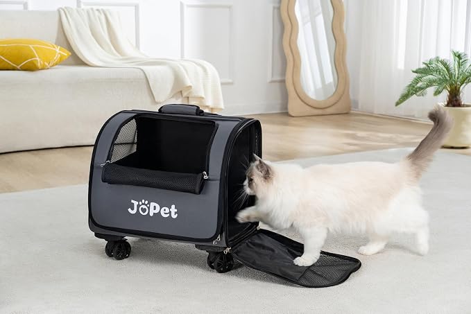 Pet Bag Carrier with Wheels, Pet Backpack with Wheels, Small Dog Carrier, cat Carrier, Detachable Wheels, Travel Bag, Pet Trolley, Soft Sided Carrier with Wheels, Foldable Carrier (Latte White)