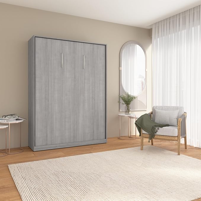 Bestar Full Murphy Bed, Platinum Gray, Claremont, 59W | Dual piston mechanism; for guest room or multipurpose space