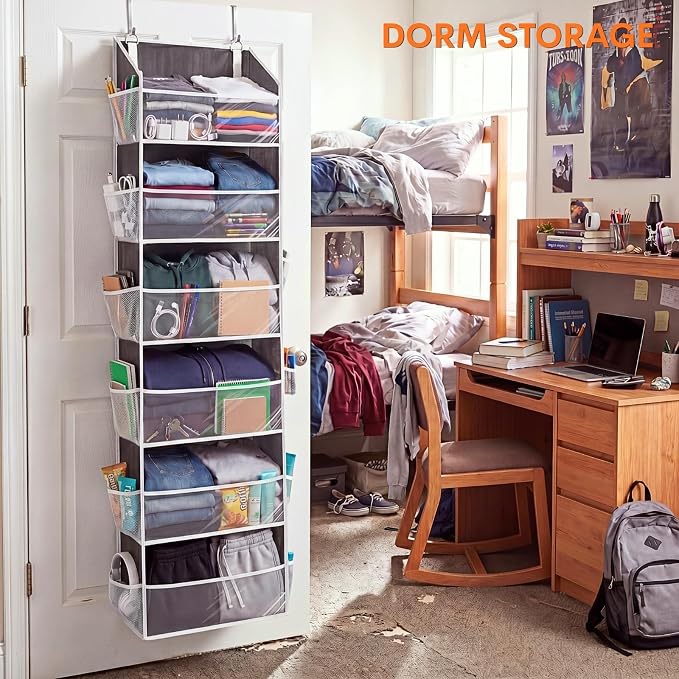 Over Door Organizer with 6 Large Pockets | 6 Transparent Front Pockets & 12 Mesh Side Pockets, 80 lbs Weight Capacity Hanging Storage for Toys, Shoes, Diapers, Pantry