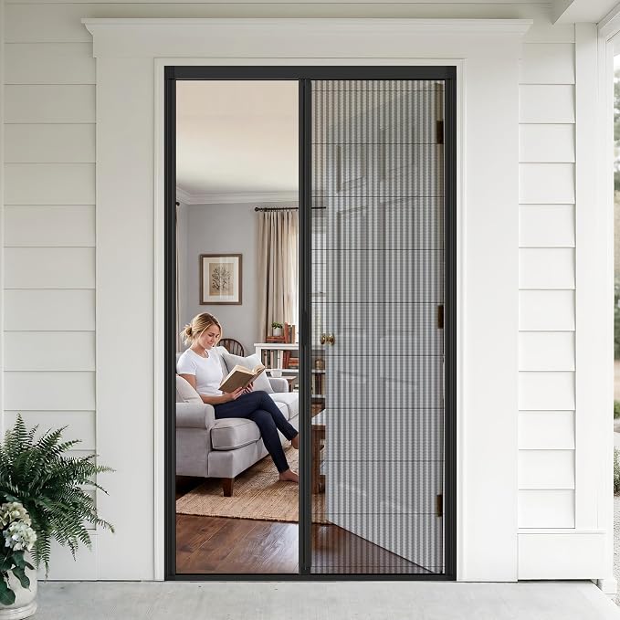 MAGZO Heavy Duty Retractable Screen Door Fits 32" x 79" Door | Thick Removable Aluminum Frame, Tough PET Mesh, No-Drill Reversible for Balcony, Patio, Sliding Doors, Critter Block