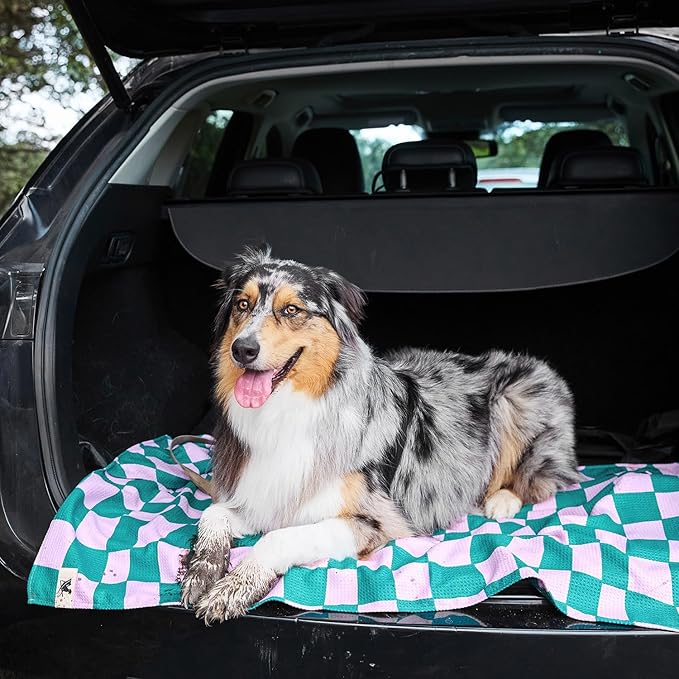 Dock & Bay Pet Towel - Super Absorbent & Quick Drying Dog Towels with Bag - 100% Recycled - Check Mutt, Large (120x70cm, 47x27)
