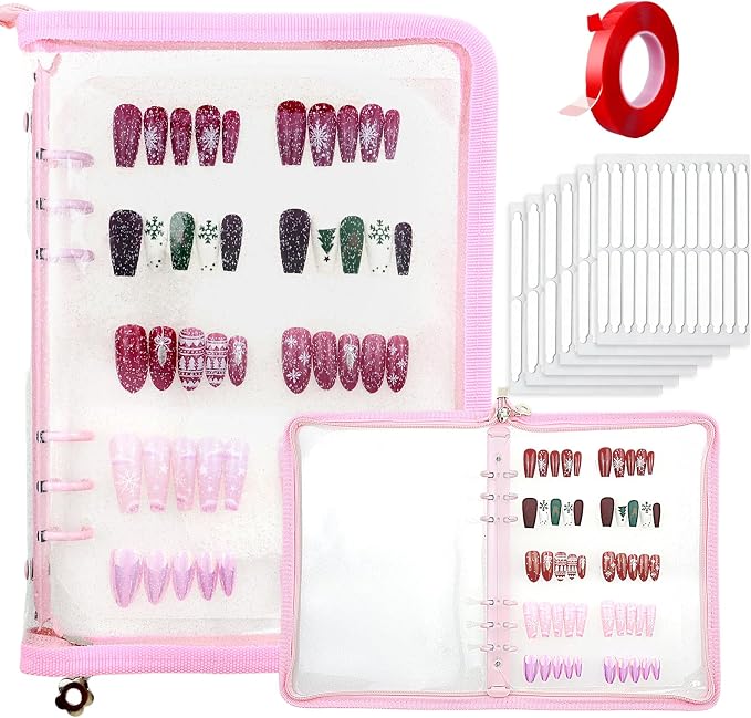 Press on nail storage Nail Storage Book - Portable Versatile Organizer for Press - On Nails, Jewelry and More with 90 Pcs Adhesive Double Sided Tape