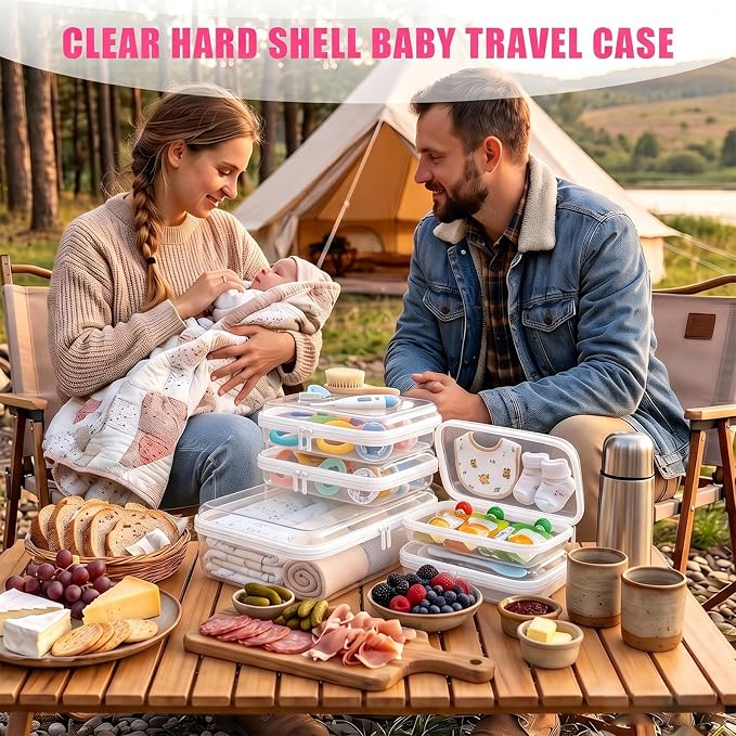 Clear Diaper Bag Organizer Pouches, Hard Shell Zipper Case for Baby Travel | 5 Pack Rigid 1.2 mm Clear PET Waterproof Organizer Pouches, Multi-Size Zipper Cases for Baby Essentials, Diapers Wipes