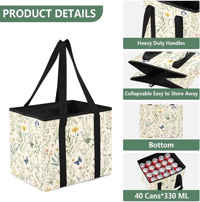 Car Trunk Organizer, Wildflowers Herbs Butterfly 600D Oxford Foldable Storage Bag with Handles, 13.0x10.8x10.2in, Portable Collapsible Container for Groceries, Kitchen, Picnic & Travel