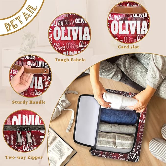 Personalized Kids Toy Box with Name, Custom Nursery Baskets Cubes Box with Zipper Lid, Kids Custom Storage Basket Laundry Baskets Organizer with Handles, Watercolor Red Universe