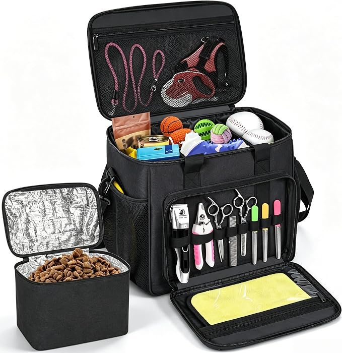 GMAK Pet Grooming Bag,Pet Hair Clipper Organizer Grooming Bag for Equipment | Dog Grooming Tote Bags Pets Tools Supplies Organizer for Dog Cat Equipment, Grooming Tools and Accessories, Black