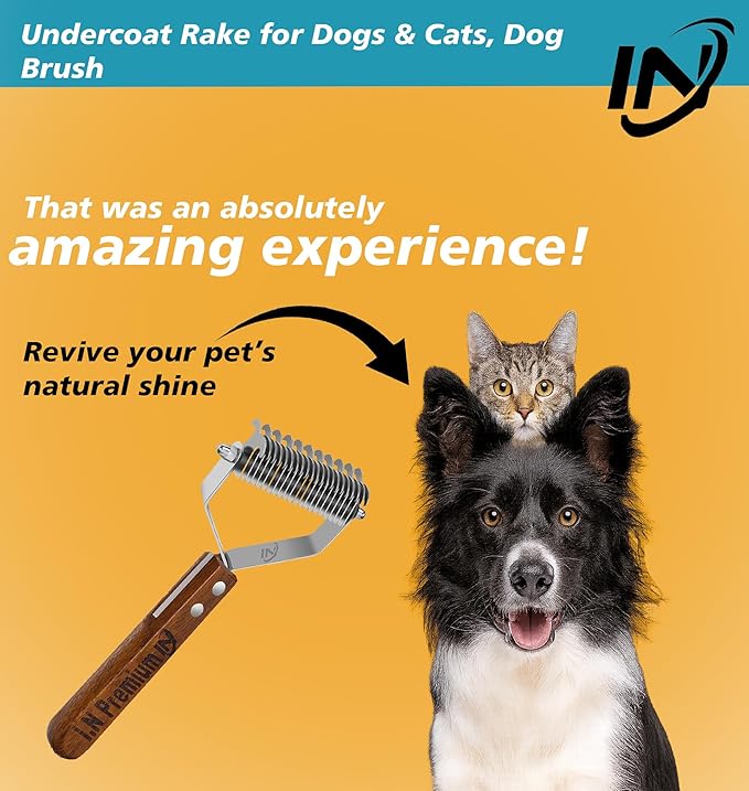 Double Sided Deshedding Large Undercoat rake Dematting Combs for Dogs & Cats, Dog Brush for Shedding for Medium to Long haired Pets (L-DualSided -Sapele)