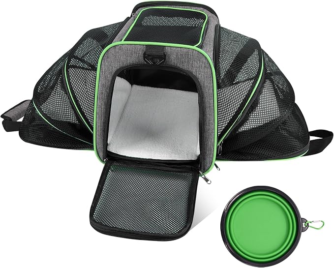 Cat Carrier - Airline Approved Expandable Soft Side Pet Carrier, Collapsible Pet Travel Bag Carrier with Foldable Pet Bowl for Cat Small Animals Under 14LB, 17 * 11 * 11