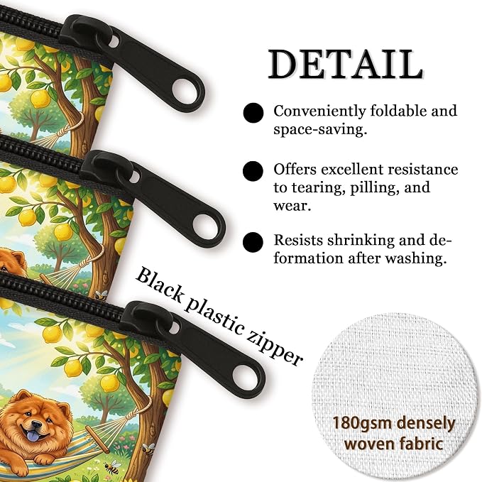 Chow Chow Dog Makeup Bag, Country Lemon Floral Plant Printed Cosmetic Travel Pouch for Women, Pet Portable Small Canvas Zipper Organizer 7x9 Inch