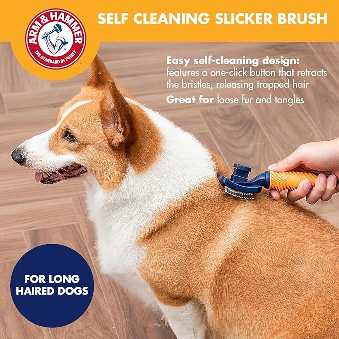 Arm & Hammer Deodorizing Slicker Brush for Dogs, Fragrance Transfer Technology with Baking Soda, Self-Cleaning Button, Removes Loose Fur & Tangles, Dog Grooming Brush, Sweet Lily & Vanilla - 2 Pack