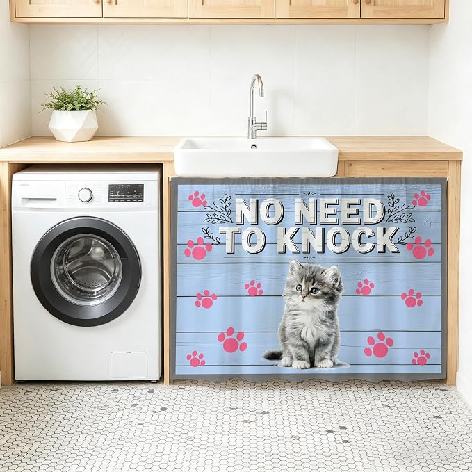 NO Need to Knock Oven Skirt Curtain for Kitchen Decor 28"x35", Cat Pet Paw Prints Pet Lover Farmhouse Self Adhesive Stove Curtains Skirt Cabinet Curtains for Bathroom Laundry Room