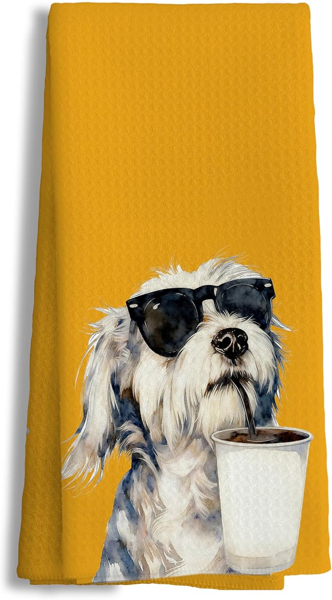 Trendy Orange Coffee Shih Tzu Kitchen Towels Decorative, Shih Tzu Gifts Hand Tea Towels for Kitchen Bar Cart, Dog Lover Mom Gifts Dish Towel Dishcloth, 16x24 Inch