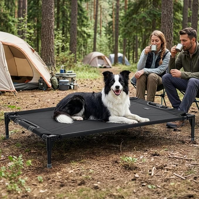 Petsfit 42 Inch Elevated Dog Bed for Large Dogs, Patented Anti-Sag Cot | Patented anti-sag tension bar, cooling Teslin mesh, dual support straps, tool-free setup and non-slip feet; up to 80 lb.