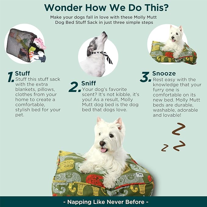 Molly Mutt Dog Bed Stuff Sack, 100% Nylon, Huge, 36"x45"x5" | Zippered Mesh Stuff Bag for Dog, Puppy, or Cat Bed, Durable, Washable, Free of Harmful Chemicals