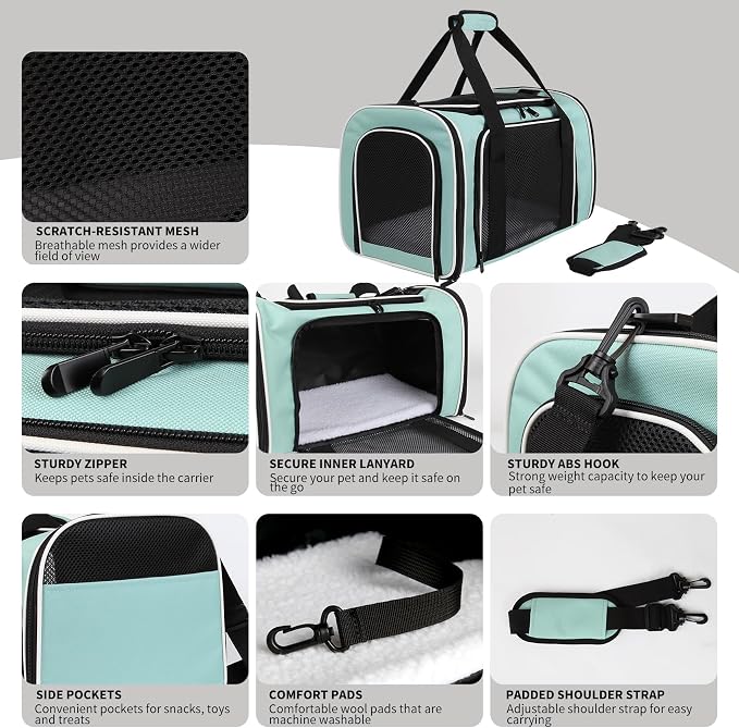Cat Dog Carriers Soft-Sided, Pet Travel Carrier for Small Cats Dogs Under to15lbs, Soft-Solid Collapsible Carrier,(Medium,Green)
