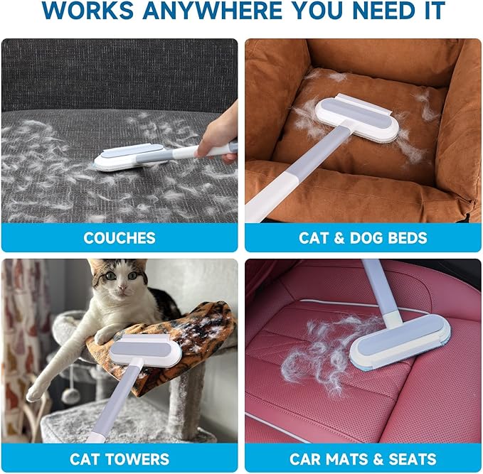 Pet Hair Remover – 4-in-1 Reusable Dog & Cat Hair Removal Tool, Standard Handle (17.7"), 2-Pack (Value Set), No-Bend Lint Brush for Furniture, Couch, Carpet, Car Seats & Window Screens