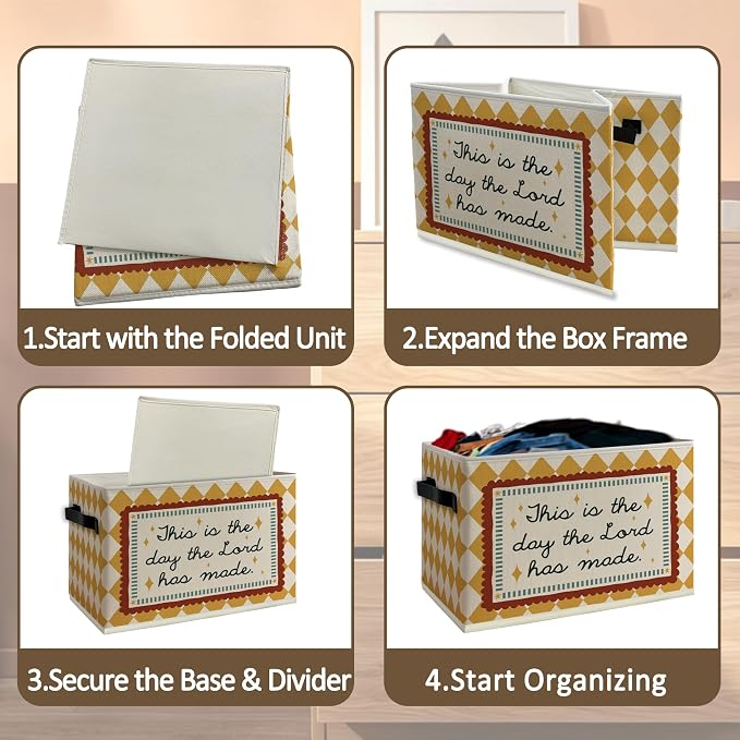 Christian Nursery Cube Storage Bins with Handles, Bible Verse Motivational Collapsible Fabric Storage Basket Boxes Books Clothes Organizer for Kids Boys Girls Room Bedroom Bathroom