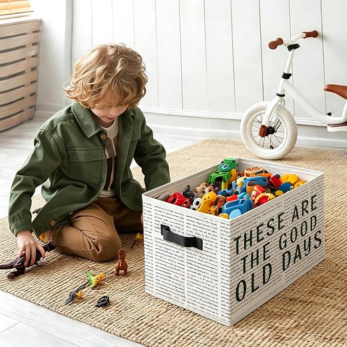 Inspirational Motivational Foldable Storage Bins Box with Handles, These Are the Good Old Days Modern Minimalist Decorative Storage Boxes Baskets Toybox Organizer for Bedroom Bathroom