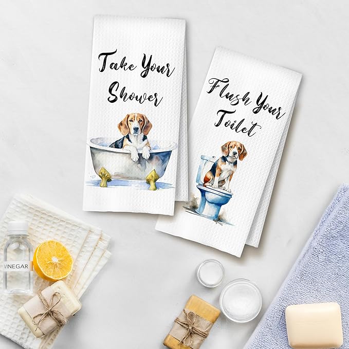 Funny Beagle Dog Hand Towels for Bathroom Washroom, Gifts for Beagle Lovers Women Men, Dog Bathroom Decor, 16x24 Inch Set of 4
