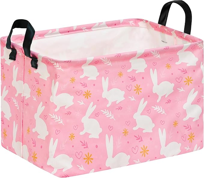Kid Clothes Storage Basket Gift Shelf Basket Toy Storage Bin, Nursery Basket Organizer Box With Handles for Room Deco Bunny Easter Eggs Basket for Children
