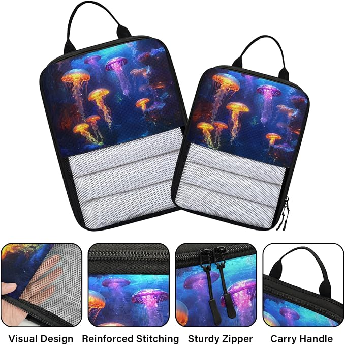 Jellyfish 6 Set Compression Packing Cubes Ocean Animal Expandable Packing Organizer for Travel Accessories Luggage Suitcase Bag