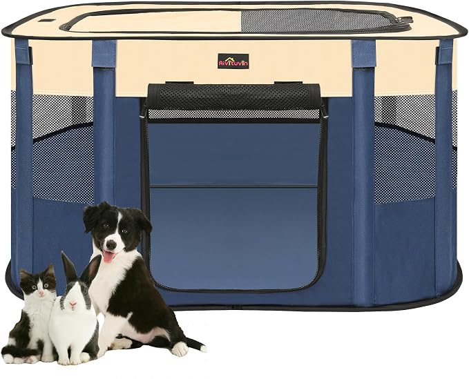 Dog Playpen, Pet Playpen, Foldable Kitten cage Puppy Play Pen, Portable Dog Kennel Tent Crate, Indoor Outdoor Travel Camping Use for Small Animals with Carrying Case (Blue L)