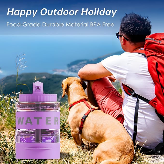 77oz Dog Water Dispenser, 2.2L Large Portable Dog Water Bottle with Pull-Out Drinking Bowl, BPA Free Leak-Proof Pet Travel Water Container for Camping, Hiking, Beach, Car Travel Essentials- Purple