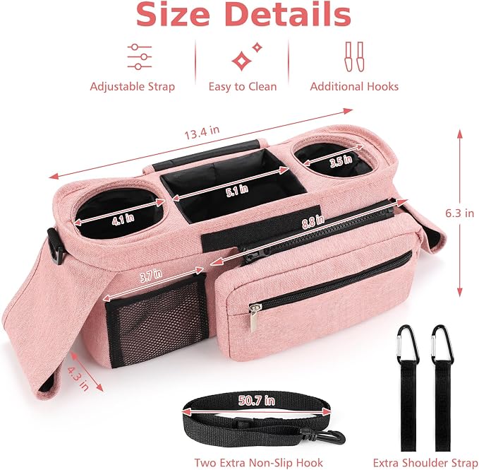 Accmor Universal Stroller Organizer with Insulated Cup Holder Detachable Phone Bag and Shoulder Strap,Stroller Bag Caddy Organizer for Uppababy, Baby Jogger, Britax Strollers