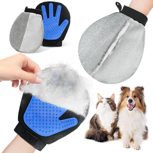 Pet Hair Removal Gloves Dual-Side Electrostatic Hair Removal & Silicone Fur Gentle Deshedding Efficient Brush for Dogs and Cats Reusable Pet Fur Grooming Glove for Couch Rug Clothes