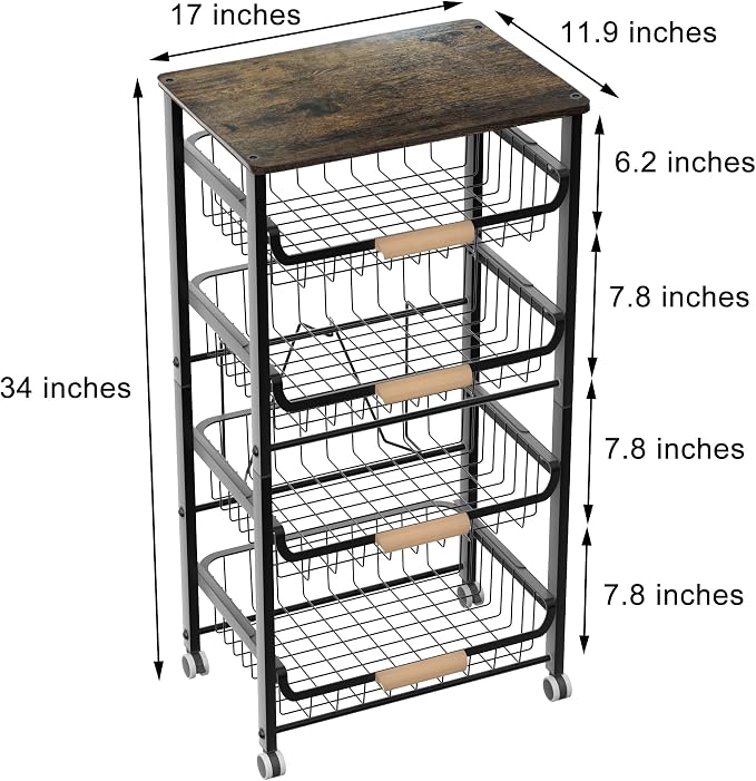 Fruit Vegetable Basket for Kitchen,5 Tier Pantry Organizers and Storage,Snack Organizer for Countertop,Pantry Cart,Metal Wire Storage Shelf Organizer Baskets for Kitchen, Pantry, Bathroom