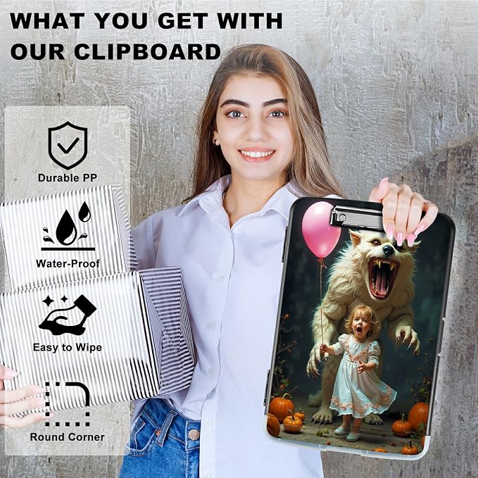 A4 Clipboard with Storage Pen Holder, Clipboards Organizer Nursing Clipboard Foldable File Folder Plastic Clipboard Folio Clip Board for Office Classroom Doctor, White Tiger Balloon Girl
