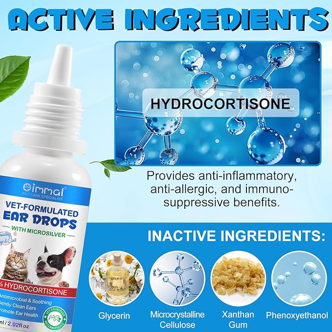 ZIXAOK 2PCS Dog & Cat Ear Infection Treatment Drops, Pets Ear Cleaning Drops with 1% Hydrocortisone for Dog & Cats Yeast Infection, Itchy Ear Relief, Treats Ear Infections for Dogs & Cats