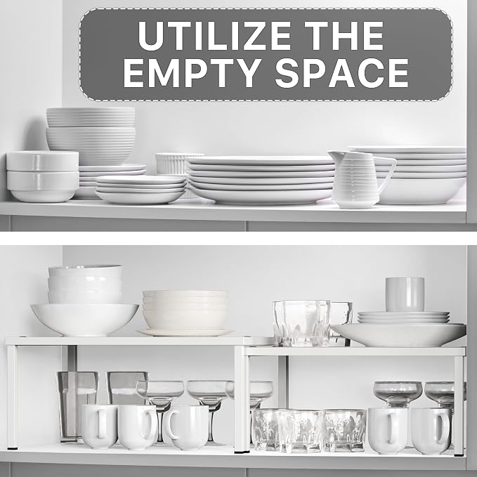 Simple Houseware Expandable Stackable Kitchen Counter Shelf Organizer, White, Metal Top, 11.25"L x 7.9"W x 5.4"H | Expandable & Stackable 9" D x 12.75" W x 5.9" H