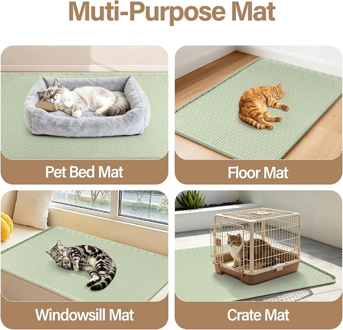 Silicone Cat Bed Mat 40"x28" Pet Crate Mat for Cat Cage, Green | Extra Large Cat Sleeping Mat, Non-slip, Washable, Waterproof Pet Bed Mat with Raised Edge, Pet Playpen Mat to Protect Floors