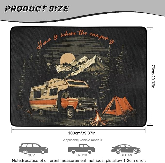 Howilath Trunk Mats for Cars All Weather Retro Mountain Camping SUV Cargo Liner Vehicle Interior Accessories Fits Most Sedan & SUV