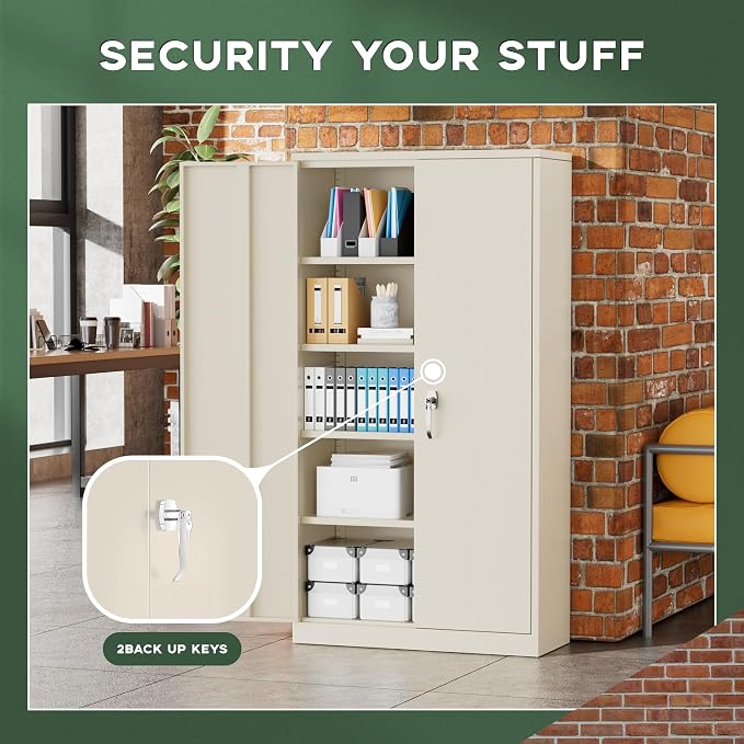 Greenvelly 72" Metal Storage Cabinet with Locking Doors and 4 Adjustable Shelves, Lockable Steel Cabinet for Home Office, Garage, Shop, School (Grey 36" W x 18" D)