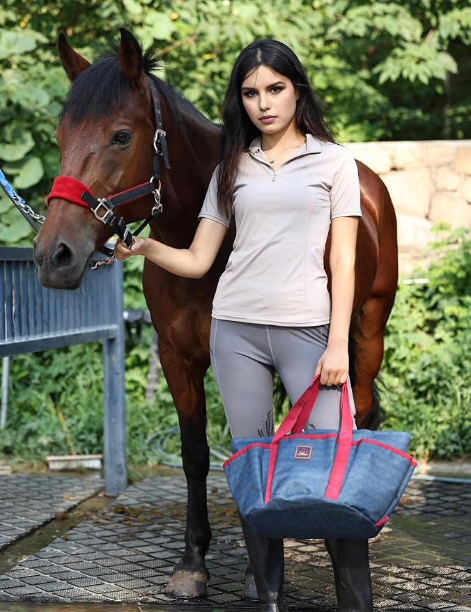 Horse Grooming Tote Bag, Waterproof Grooming Organizer with Multiple Pockets for Brushes & Tools, Stable & Show Use Navy