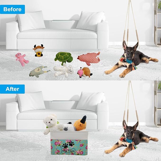 Collapsible Dog Toy Basket Foldable Dog Toy Box Bin for Pet Chew Toys Accessory