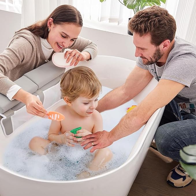 Baby Bath Kneeler and Elbow Rest Pad Set - 22'' Extra Long Quick Dry Kneeling Pad for Bathing Baby with Knee & Arm Support, Foldable Non-Slip Bathtub Mat with Toys Organizer
