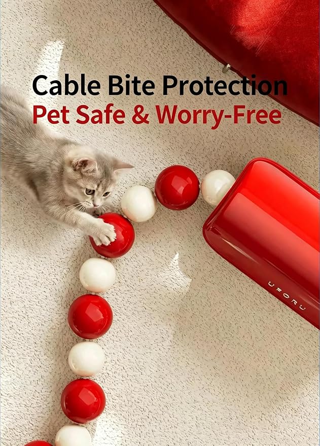 Cable Management Box with Decorative Beads, House Shaped Power Strip Storage, pet Proof Cord Concealer, Rolling Wire Organizer, Maple red Decorative Cord Box