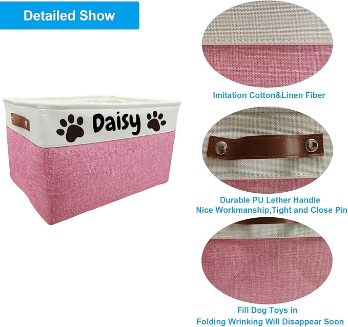 Large Personalized Dog Toy Basket Custom Dog Toy Box Foldable Dog Gift with Pet's Name for Dog Chew Toys, Clothing,Stuff