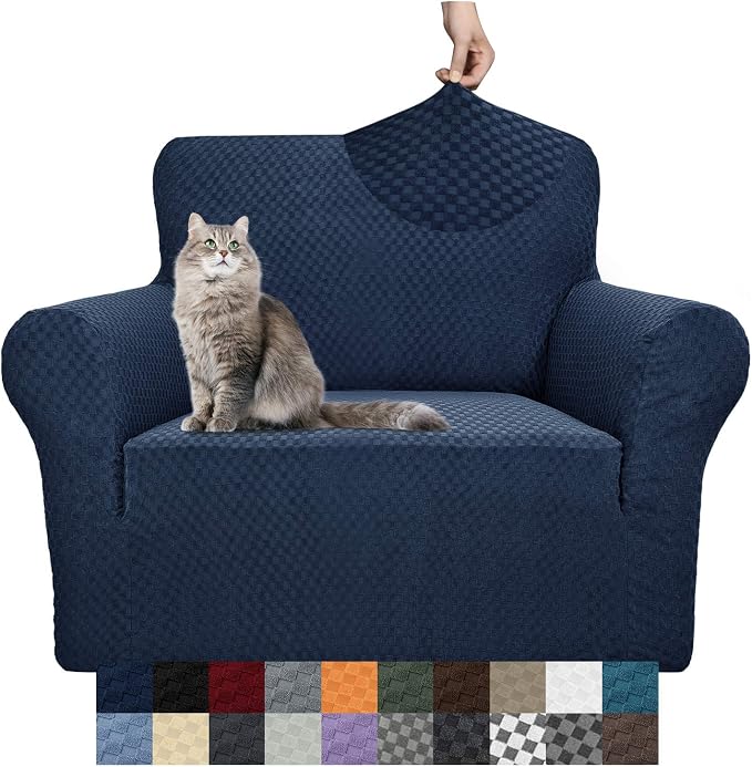 YEMYHOM Couch Cover Latest Jacquard Design High Stretch Sofa Chair Covers for Living Room, Pet Dog Cat Proof Armchair Slipcover Non Slip Magic Elastic Furniture Protector (Small, Navy)