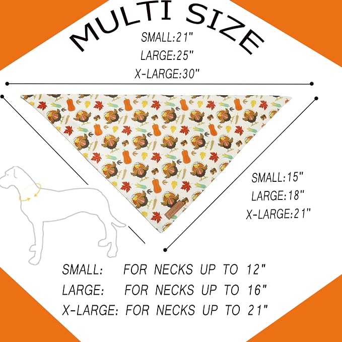 Realeaf Thanksgiving Dog Bandanas 2 Pack,Turkey Pumpkins Fall Stripe Pet Scarf for Boy and Girl, Premium Durable Fabric, Reversible Holiday Bandana for Small and Medium Dogs Pets