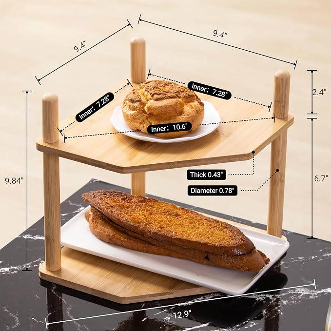 2-Tier Bamboo Corner Shelf,Kitchen Countertop Organizer,Corner Countertop Organizer Shelf, Coffee Bar Organizer,Coffee Bar Accessories,for Kitchen, Pantry, Organizers and Storage
