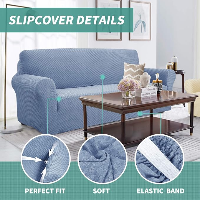 YEMYHOM Couch Cover Latest Jacquard Design High Stretch Sofa Chair Covers for Living Room, Pet Dog Cat Proof Armchair Slipcover Non Slip Magic Elastic Furniture Protector (Small, Light Blue)