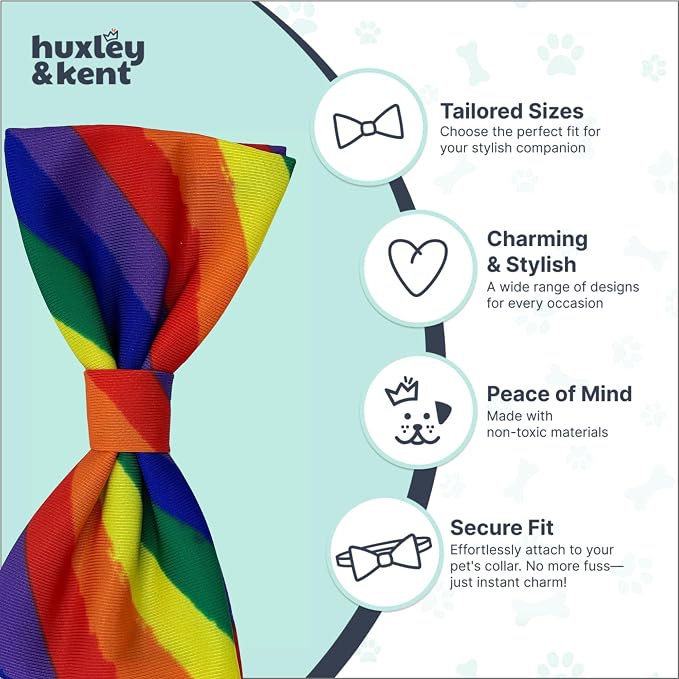 Huxley & Kent Pet Bow Tie for Dogs & Cats, Equality, Large/XLarge | Hook & Loop Attaches to Any Collar, Soft Polyester, Lightweight & Machine Washable, Perfect for Holidays & Photos