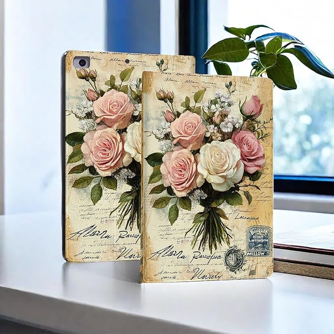 for Microsoft Surface Pro 7 Plus,Surface Pro 7/6/5/4 12.3" Tablet Case,Auto Wake/Sleep,Adjustable Stand Protective Cover - Vintage Rose Bouquet